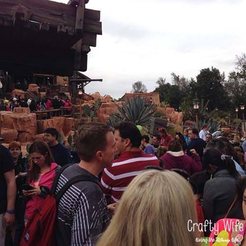 This is the line outside of the ride.  We're waiting to scan our Magic Bands so we can get in the actual line.