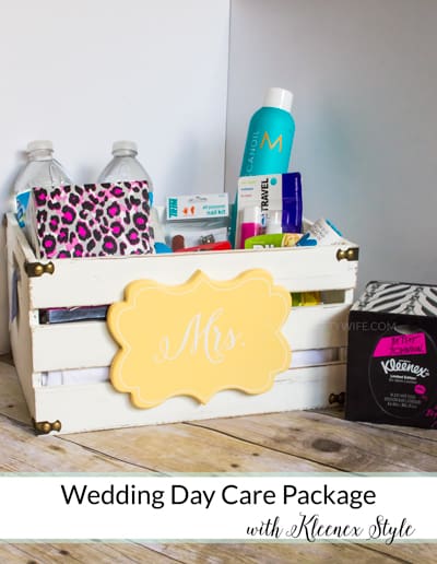 Create a fun wedding care package for the bride-to-be with Betsey Kleenex Style Tissues and other day of essentials that every bride needs on her big day. #ad #KleenexStyle