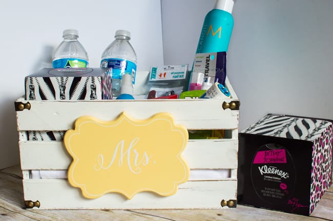 Create a fun wedding care package for the bride-to-be with Betsey Kleenex Style Tissues and other day of essentials that every bride needs on her big day. #ad #KleenexStyle