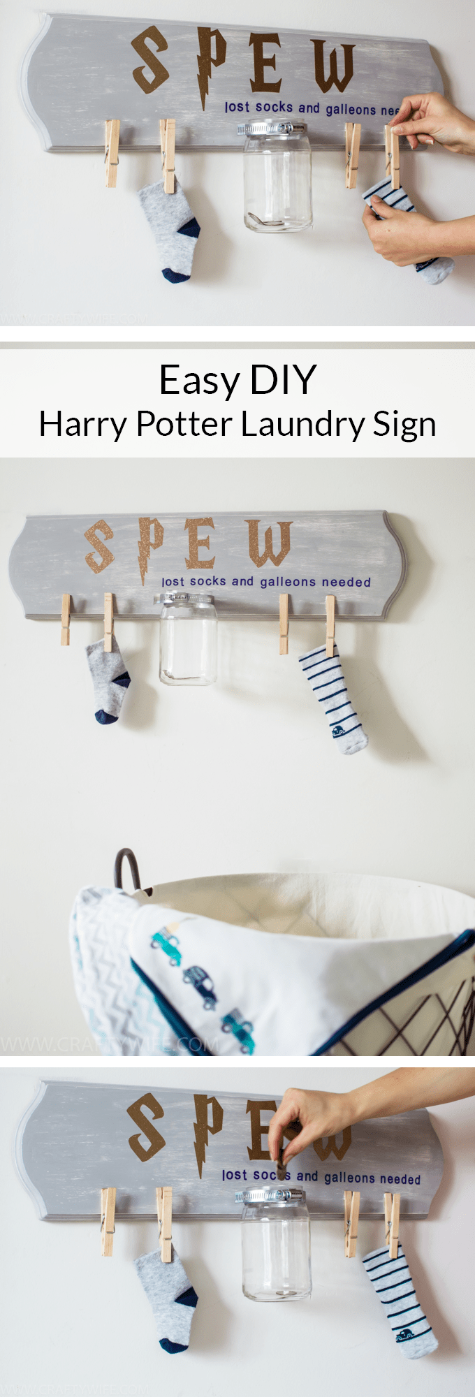 Pay homage to Hermione and S.P.E.W. with this fun Harry Potter laundry sign! Use it to collect lost socks and spare galleons and support the promotion of elfish welfare.