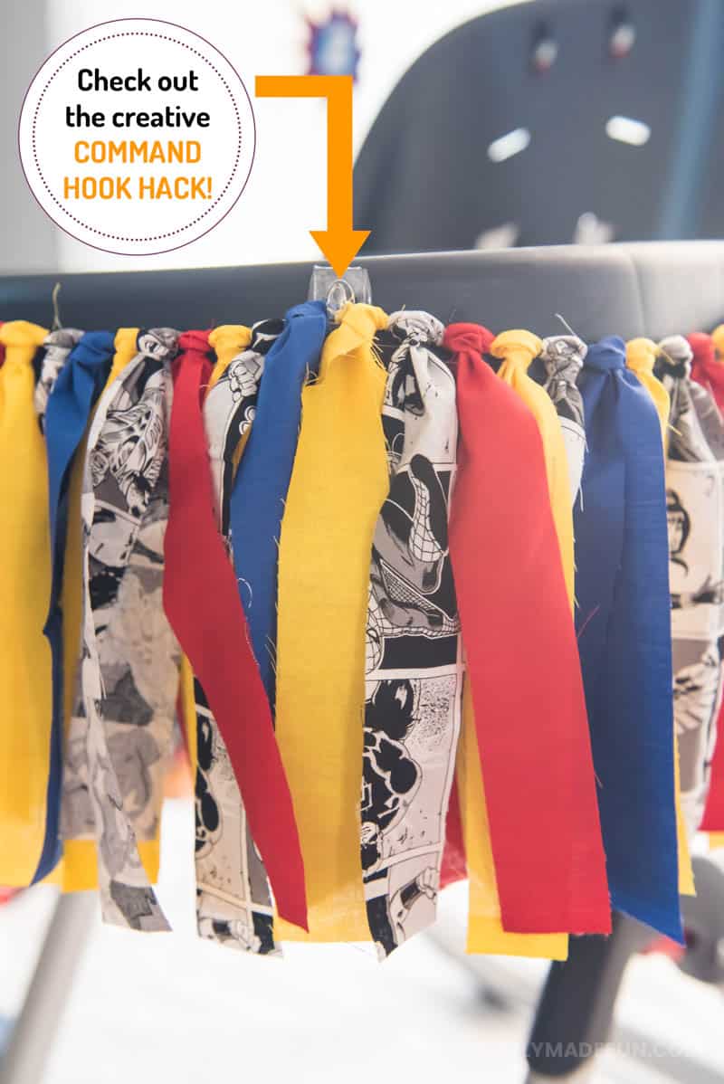 Command Hook Hack - I love hanging banners and garlands for kids parties but could never get them to stay up. This simple hack will save you time + frustration and will keep your banners looking great all day long!