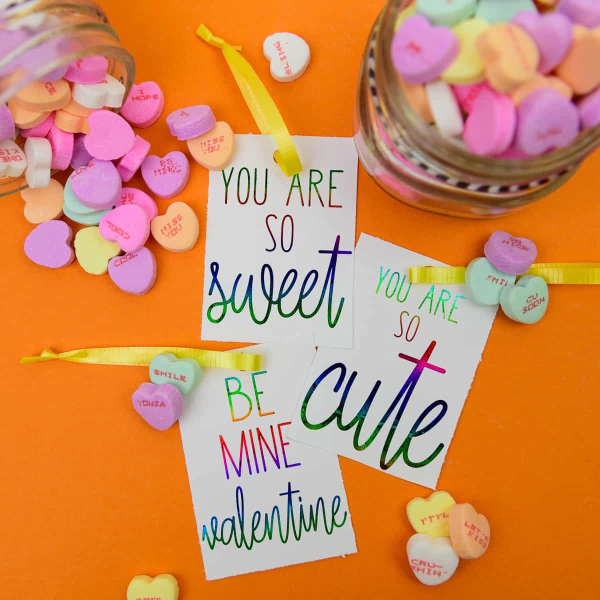 Candy Heart Inspired Deco Foil Valentine’s Day Tags