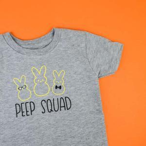 Peep Squad Easter Shirt - I really wanted something than the cute Easter shirts I've been seeing so I decided to do something a little different. This geeky Peep squad shirt is PERFECT for little boys and is so easy to make with heat transfer vinyl and your Silhouette Machine!