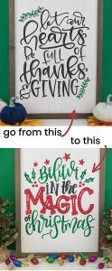 Reversible Hand Lettered Thanksgiving to Christmas Sign