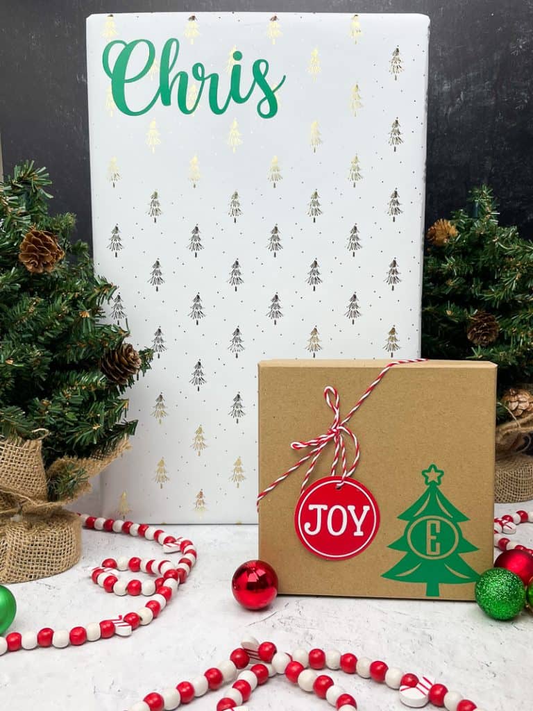 Use removable vinyl to apply vinyl decals to wrapping paper